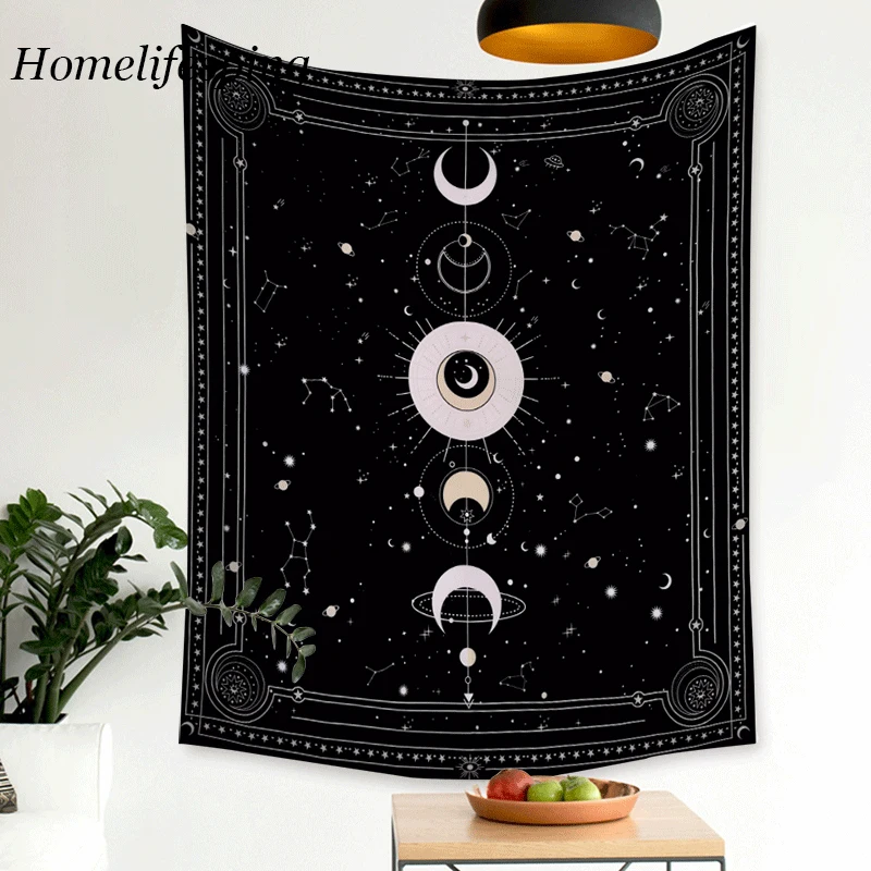 

Black and white moon Mandala tapestry Bohemian decoration wall hanging bedroom psychedelic scene starlight art home decoration