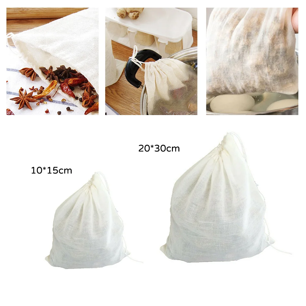 

10 Pcs/Set Reusable Cotton Food Filter Bag Nut Milk Bag Squeeze Juice Grid Filter Sieve Cold Brew Coffee Mesh Drawstring Pouch
