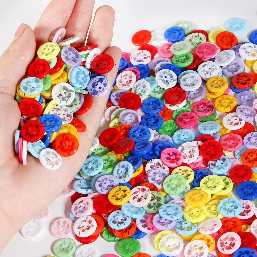 100Pcs 14mm transparent mixed flowers shape Dyed Resin buttons coat boots sewing tool clothes accessories decoration 2-holes diy | Дом и сад