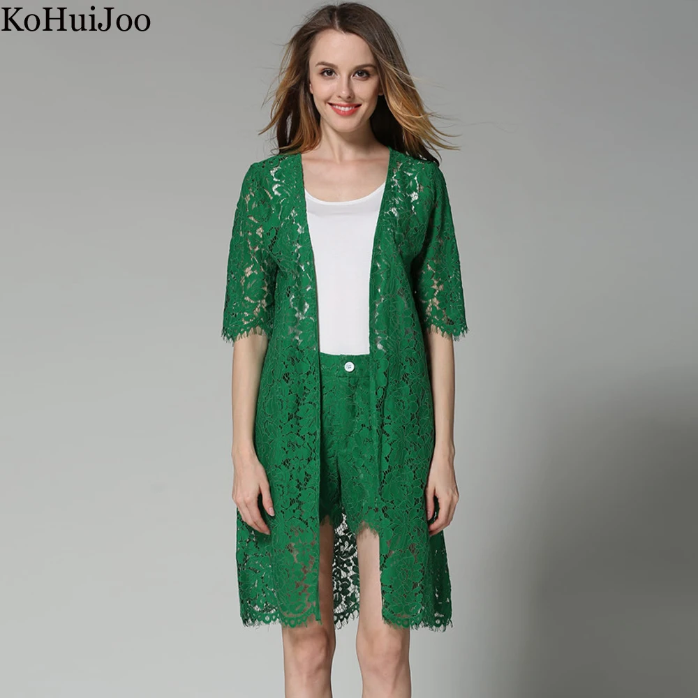 Комплект женский из 3 предметов кружевной кардиган с длинным рукавом топ и шорты