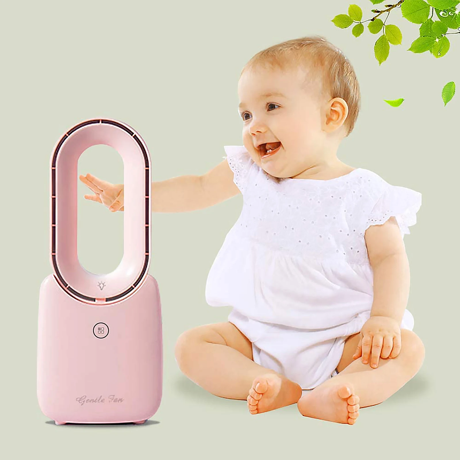 

Desk Fan with LED Light Rechargeable 4 Speeds Bladeless Cooler Gradient Lights Leafless Design Portable Fan Rechargeable USB Fan