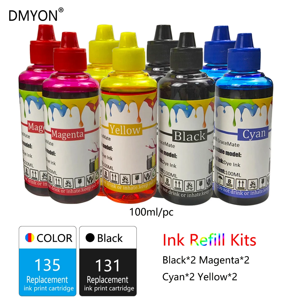 DMYON 131 135 принтера пополнения чернил бутылка совместимый для hp 5740 5940 6520 6540 6830 6840 6940