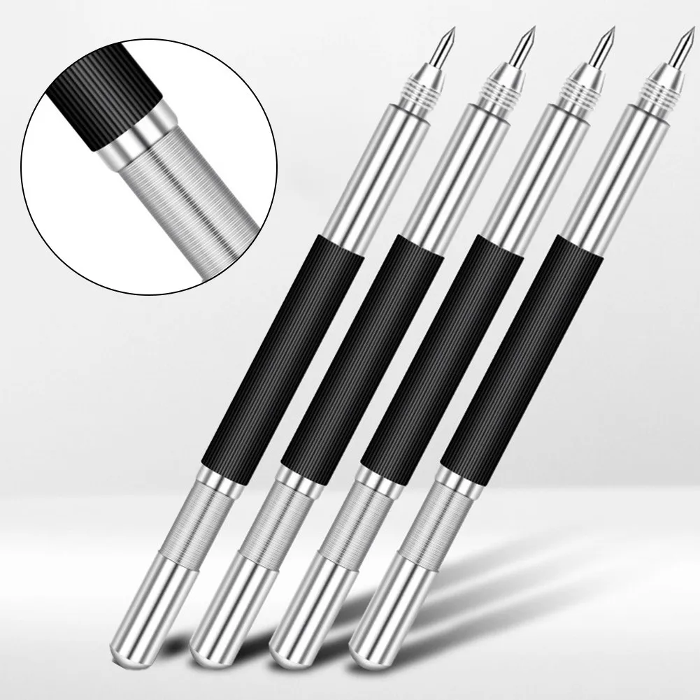 4Pcs Tungsten Carbide Tip Scriber Marking Etching Pen Tip Steel Scriber Marker Double Metal Wood Carving Scribing Marker Tools