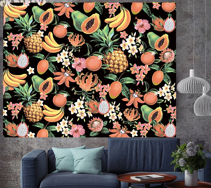 Гобелен с фруктами мандалой папайей декор в стиле бохо тропические растения