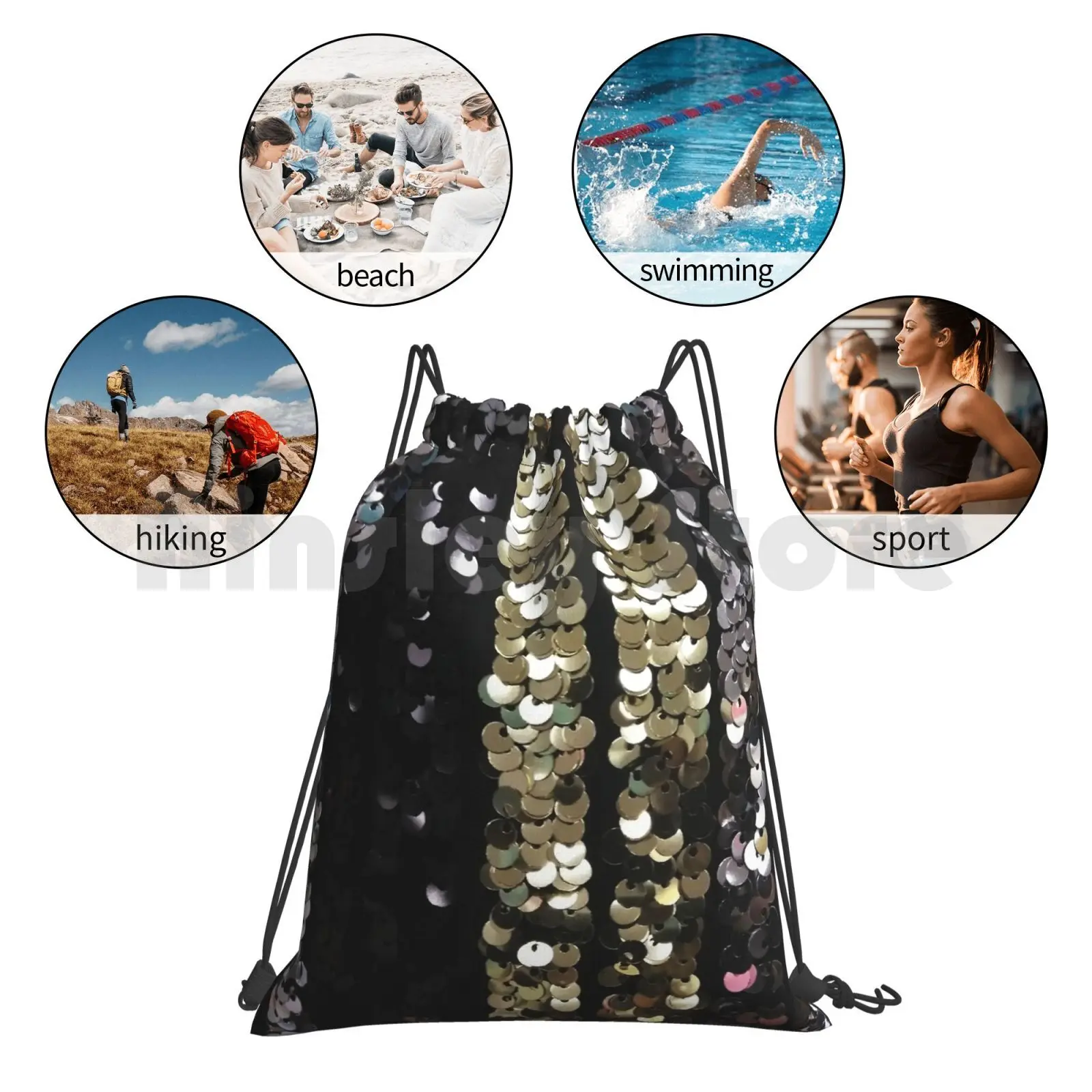 Черный золотистый и серебристый рюкзак с блестками сумка на шнурке для верховой