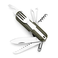 9 in1 led light outdoor stainless steel tableware folding fork spoon multi tool corkscrew camping hiking travel picnic