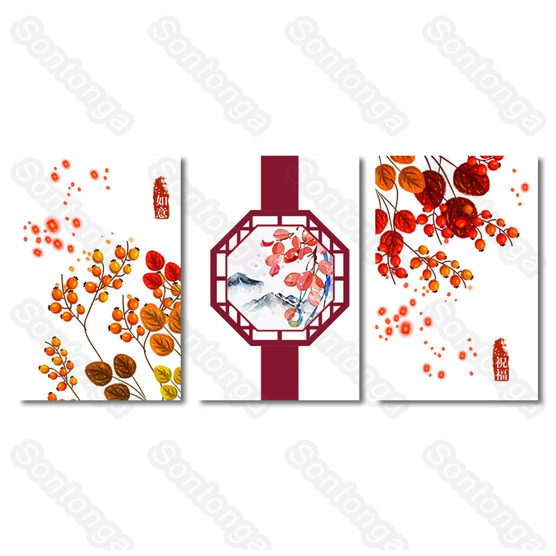 

Festive Art Poster Living Room Decoration Background Wall Chinese Style Wall Sticker Room Bedroom Wall Layout Ancient Style