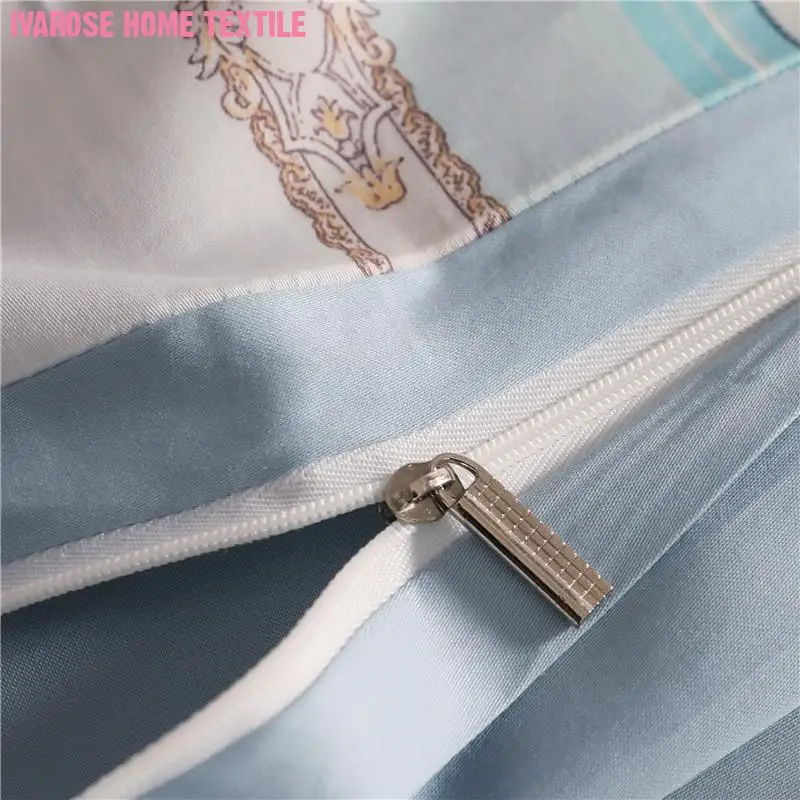 

Egyptian Cotton Queen King Size 4Pcs Blue White Stripe Bedding Duvet Cover Set with Zipper Comforter Cover Bed Sheet Pillowcase