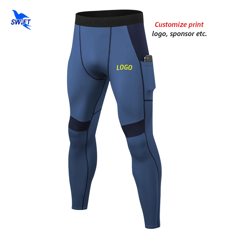 2020 Men's Quick Dry Compression Pockets Running Tights Gym Fitness Pants Workout Training Leggings Elastic Trousers Customize
