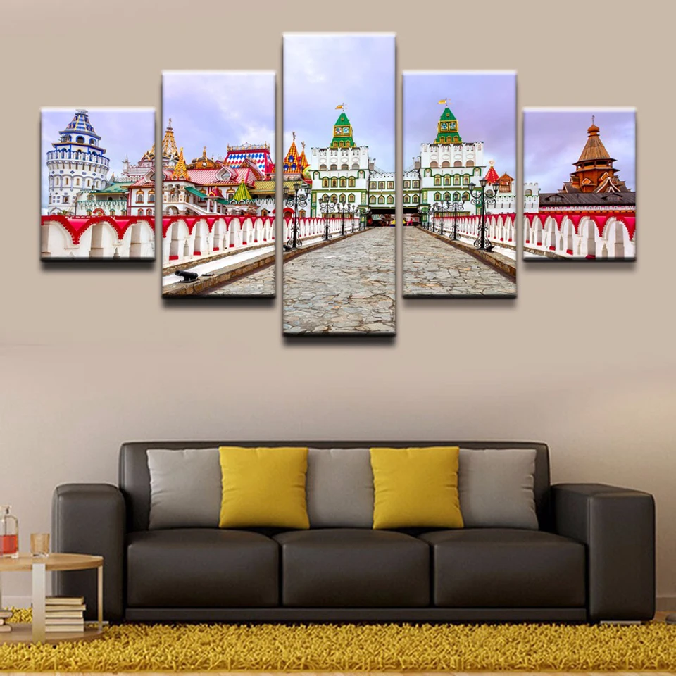 

Artwork Poster HD Prints Home Living Room Decor 5 Pieces Building Wall Art Landscape Creative Modular Pictures Canvas Painting