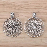 5 pieces large filigree flower round tibetan silver charms pendants for necklace jewellery making accessories 70x55mm