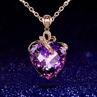 new heart shaped purple crysatl pendant necklace rose gold plated chain peach butterfly ribbon jewelry luxury jewelry designers