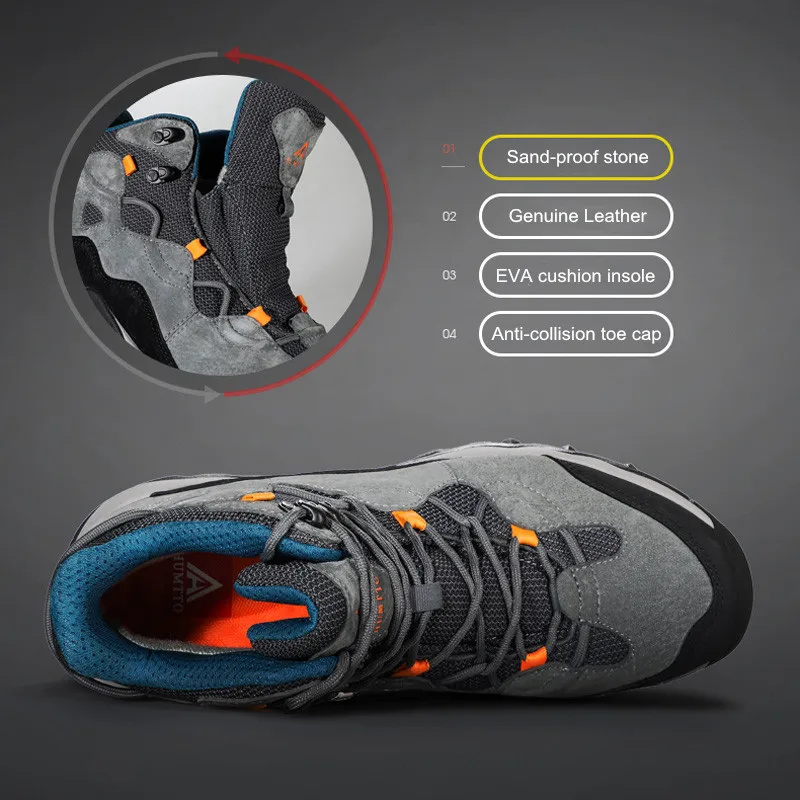 HUMTTO Waterproof Hiking Shoes for Men Trekking Mountain Outdoor Sport Tactical Mens Boots Leather Non-slip Climbing Sneakers