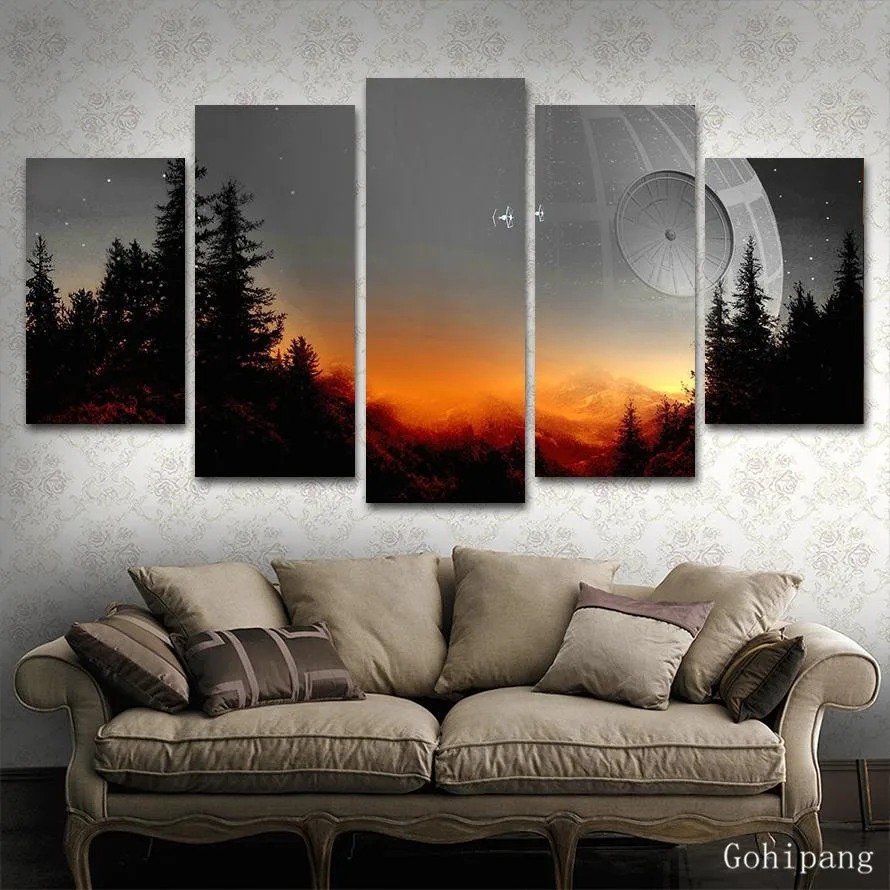 Modular Canvas Pictures Wall Art Framed 5 Pieces Tree Death Star Painting Living Room Prints Movie Poster And Print Home Decor | Дом и сад