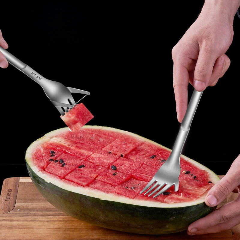 

Watermelon Slicer Melon Tool 304 Stainless Steel Meat Cutter Fruit Slicer Fork Spoon Kitchen Fruit And Vegetable Tool