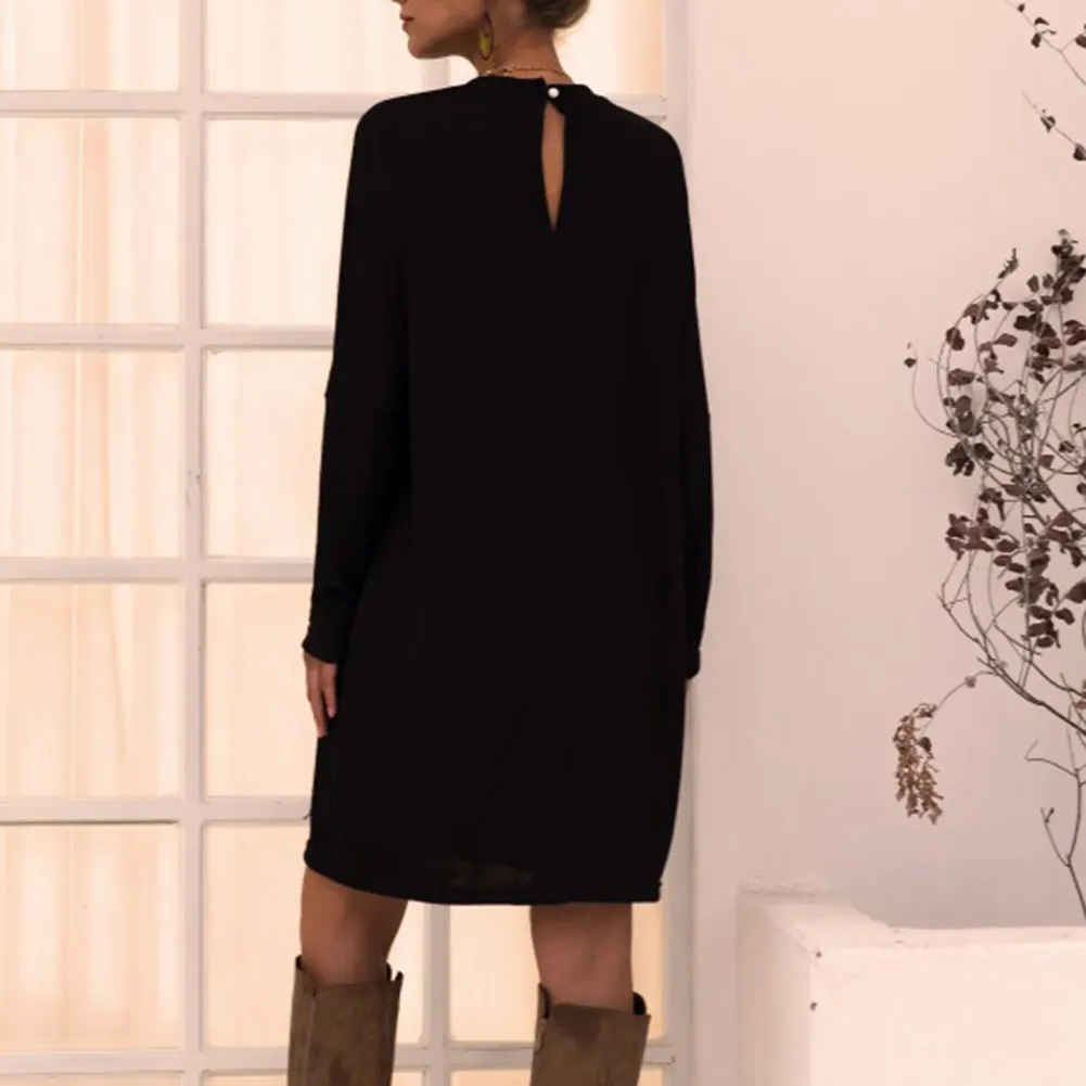 Женское трикотажное платье с длинным рукавом и v образным вырезом повседневные