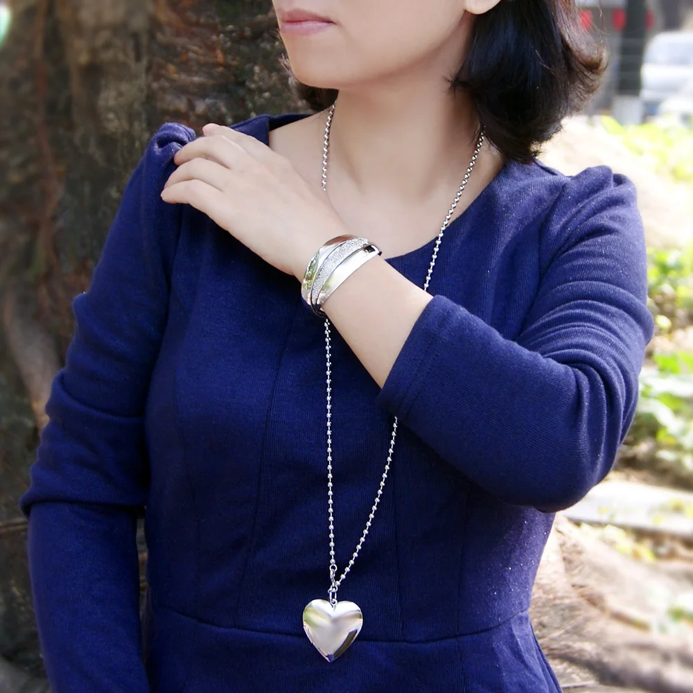 

New Arrive 925 Silver Bracelet Woman-Overlapping Design Sterling Silver Open Bracelet-Adjustable-Frosted Silver Bracelet Jewelry