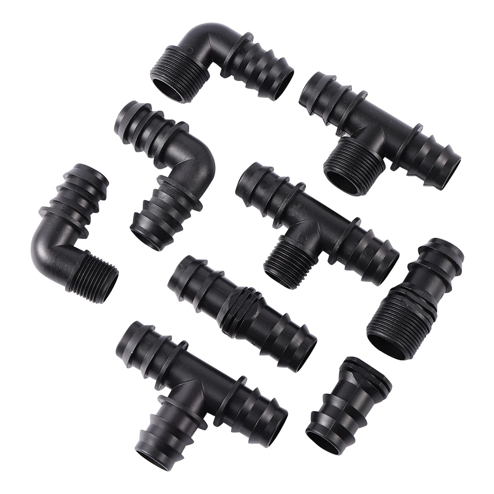 

Barbed DN25 Pipe Connector 3-Way Elbow Straight Barb Connector End Plug Micro Drip Adapter for Garden Irrigation Water Connector