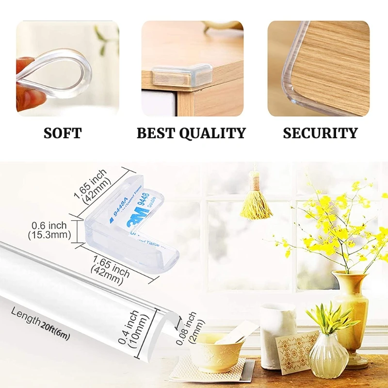 

50LE Clear Baby Proofing Guard Edge Corner Protector 6m Transparent Soft PVC Bumper Strip for Cabinet Table Furniture