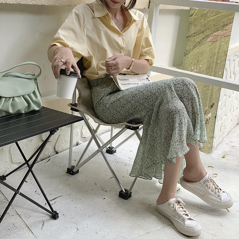 

Summer High Waist Long Print Skirt Floral Split 2021 Women Casual Chiffon Beach Faldas Female Boho Elastic Waist Holiday Skirts