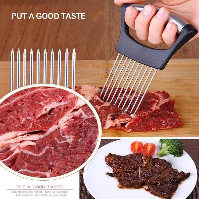 Food Slice Assistant Vegetable Holder Stainless Steel Onion Cutter Fork Fruit Vegetables Slicer Tomato Knife | Дом и сад
