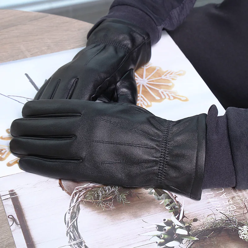 

Cashmere Winter Motorcycle Riding Gloves Men Diving Warm Touch Screen Real Leather Gloves Windproof Cycling Equipment