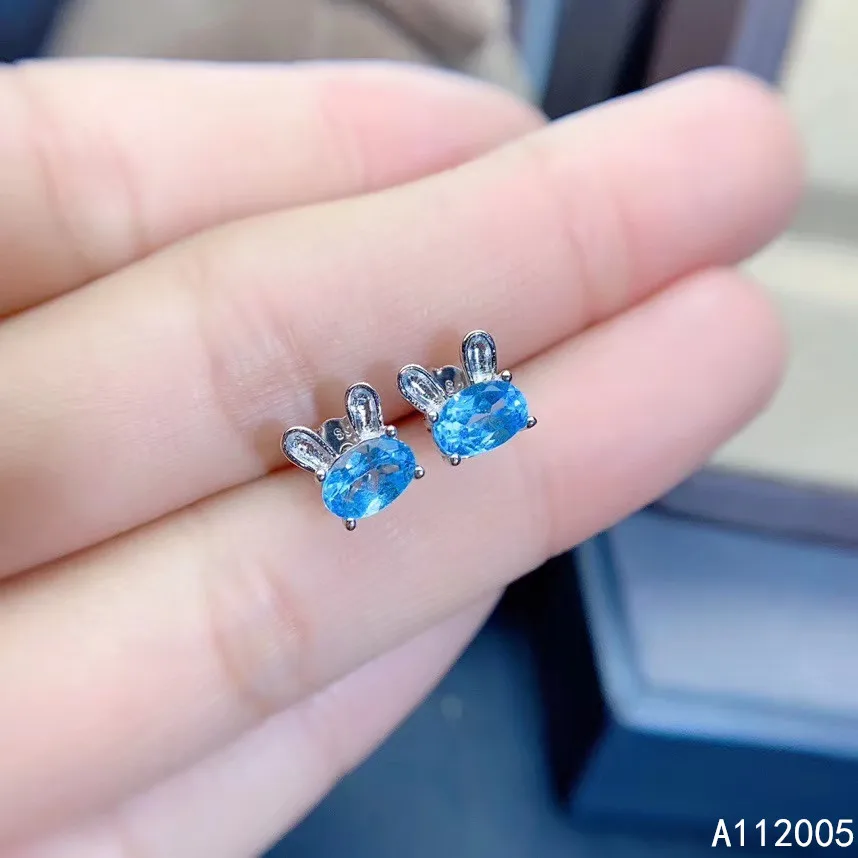 Женские серьги гвоздики с натуральным голубым топазом|Серьги-гвоздики| |