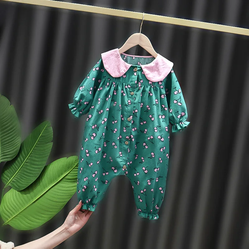 

kids baby girls full sleeve flower casual outwear cotton Peter Pan collar rompers toddler jumpsuits overalls 3-24M
