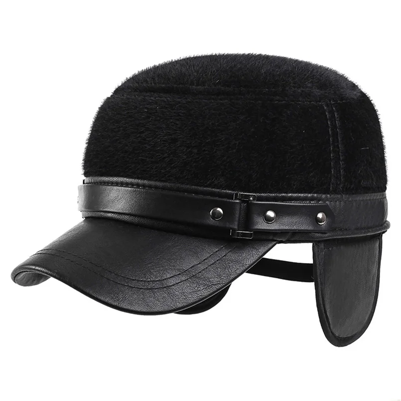 Русская Мужская меховая теплая Плоская верхняя Кепка Классическая кожаная кепка