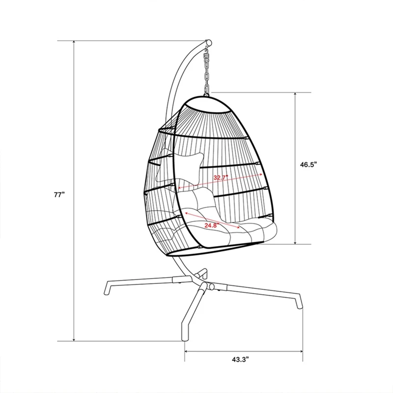 

Hanging Hammock Chair Swinging Chair with Stand Soft Cushion Folding Basket Garden Indoor Outdoor Furniture Hanging Chair