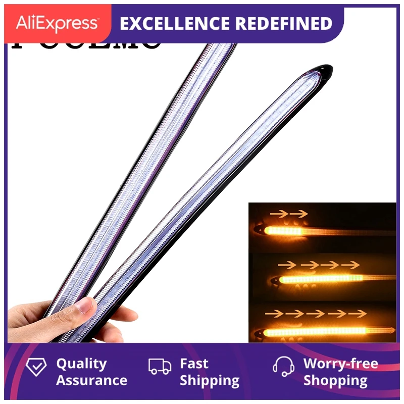 

2Pcs Led Car Daytime Running Lights Drl Waterproof Headlight Turn Singal Yellow Light Streamer Auto Decorative Lamp Strip 12V