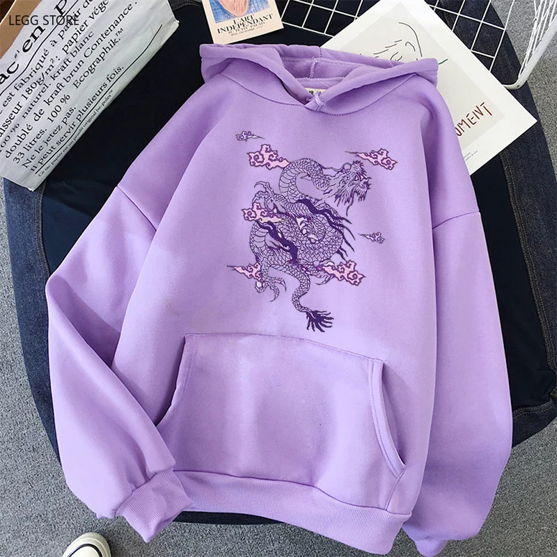 Dragon Print Sweatshirt Women Hoodie Cute Hip Hop Kawaii Harajuku Oversized Kawaii Womens Tops Clothes