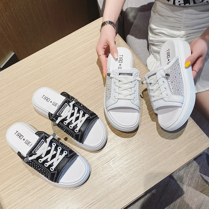 

Шлепанцы LAASIMI женские на танкетке, натуральная кожа, сетчатые, Летние сланцы, современные тапочки в Корейском стиле, 2021