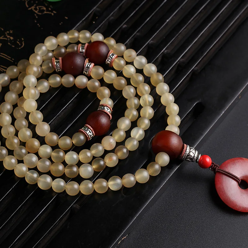 

TIBETAN OLD SHEEP HORN 108 PRAYER BEADS NATURAL BORN HORN WITH PINGANKOU DROP PENDANT MALA BUDDHA PRAYER FREE SHIPPING