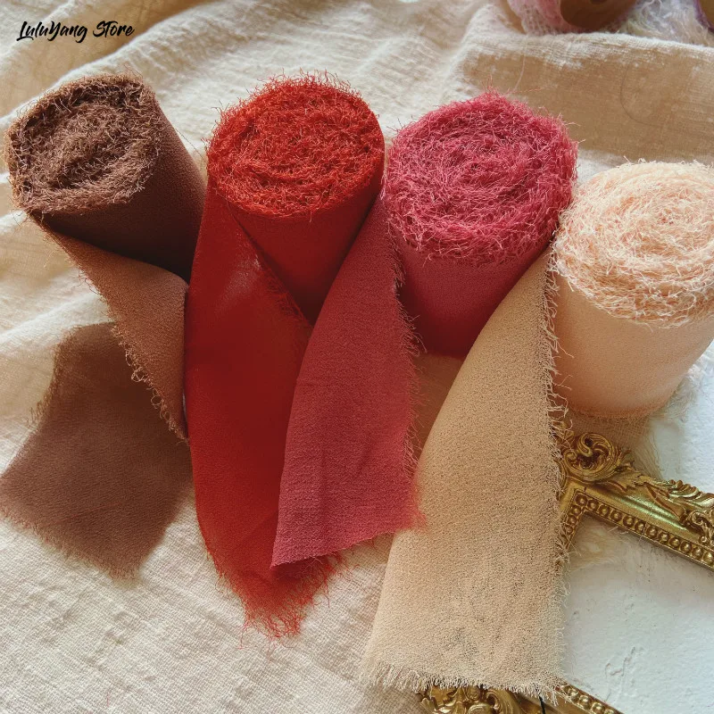 4 шт. прозрачная шифоновая шелковая лента потертые края ручная работа порванные с