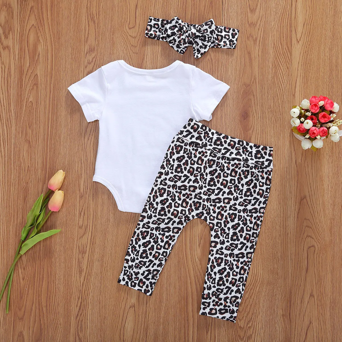 

Summer Baby Girls Leopard Cotton Clothes Set Short Sleeve T-Shirt Top + Shorts+Headband 3Pcs Set Kids New Outfits