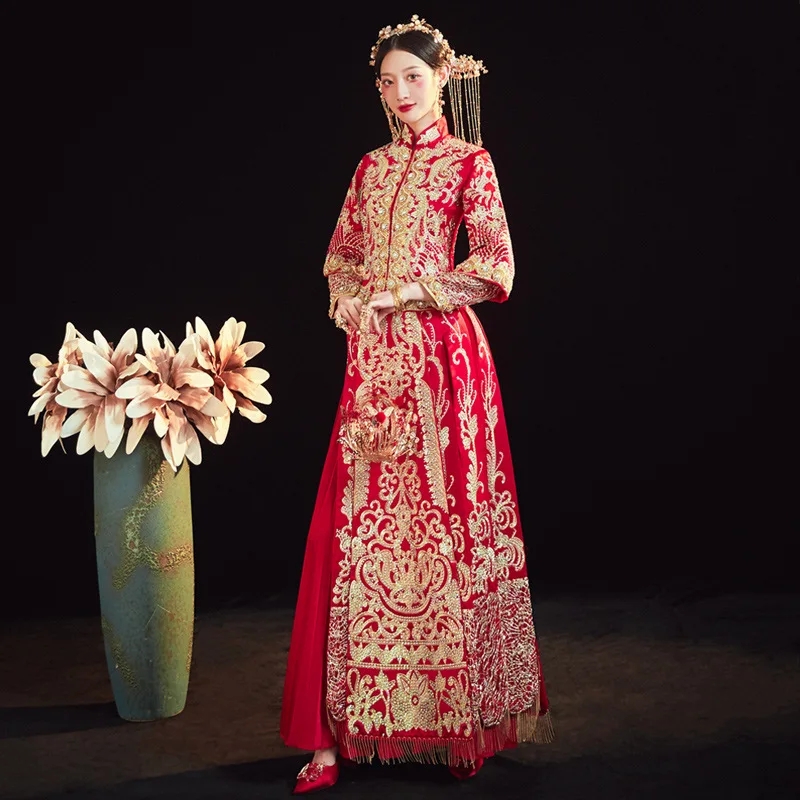Vintage Cheongsam Men Women Embroidery Modern Chinese Wedding Dress Long Traditional Clothes China Qipao китайская одежда