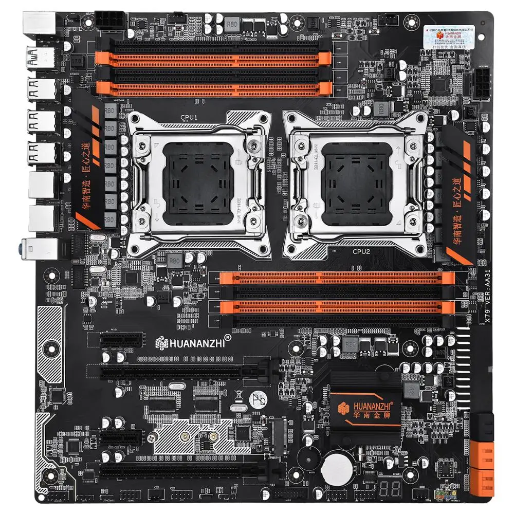HUANANZHI X79-8D Dual CPU Socket Motherboard On Sale Good Mainboard With NVMe SSD M.2 Slot 2 GIGA Ethernet Ports 8 DDR3 DIMMs