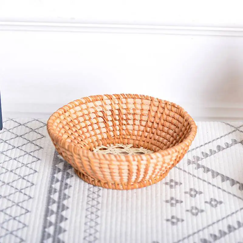 

Handwoven Bread Storage Tray Rattan Dinner Coffee Food Storage Basket Breakfast Serving Tray Fruit Drink Snack Tea Coffee Plate