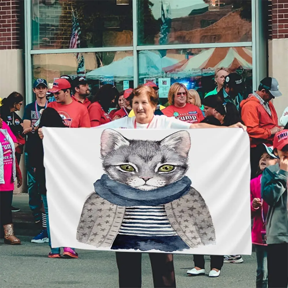

Flag 3x5 Ft Cute Cat Cartoon Eyes Kitten Scarf Ears Cool Fashionable Outdoor Indoor Courtyard Flag Durable Tough Banner