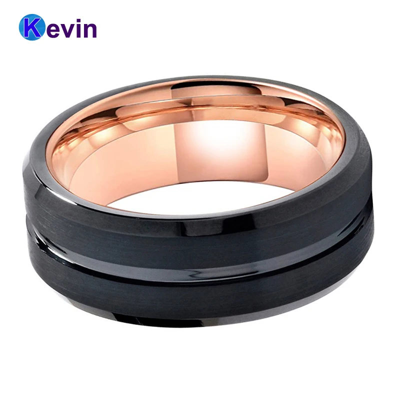 Хорошее 2 цвета вольфрамовое Кольцо черное и розовое золото свадебное кольцо для