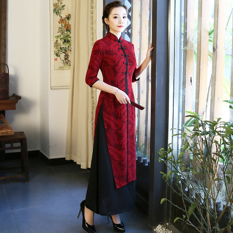 Длинное платье aodai, вьетнамское платье для женщин, традиционная одежда, платье ao dai, восточное платье, китайское платье, Ципао, чонсам - Цвет: color4