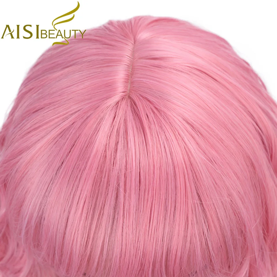 AISI BEAUTY, короткий парик с челкой, волна воды, синтетические парики для женщин, розовый, милый, Лолита, косплей, женский, на каждый день, накладные волосы