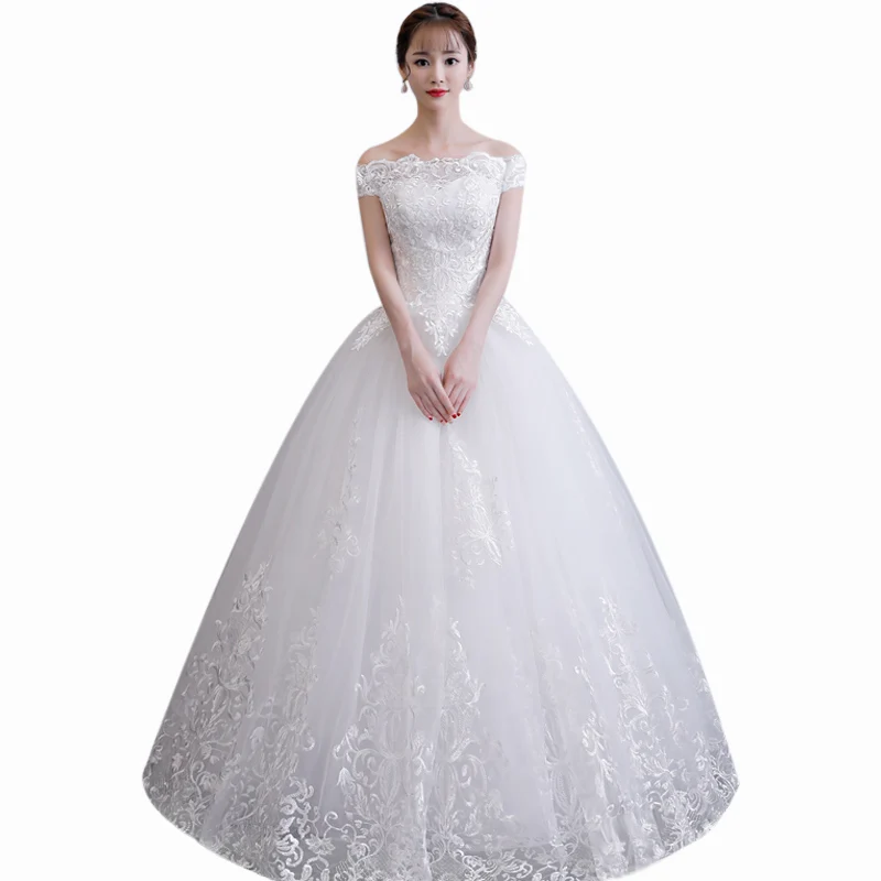 

Wedding Gowns Elegant It's Yiiya AR709 Embroidery Lace Plus Size Wedding Dress 2020 Off The Shoulder Boat Neck Vestido De Novia