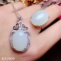 kjjeaxcmy boutique jewelry 925 sterling silver inlaid natural white jade gemstone female ring necklace pendant set support detec