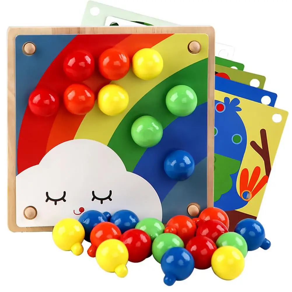 

Художественная игрушка-пуговица для малышей, подходящая по цвету, раннее обучение, образовательная мозаика, пегборд с 6 картинками и 25 кнопк...