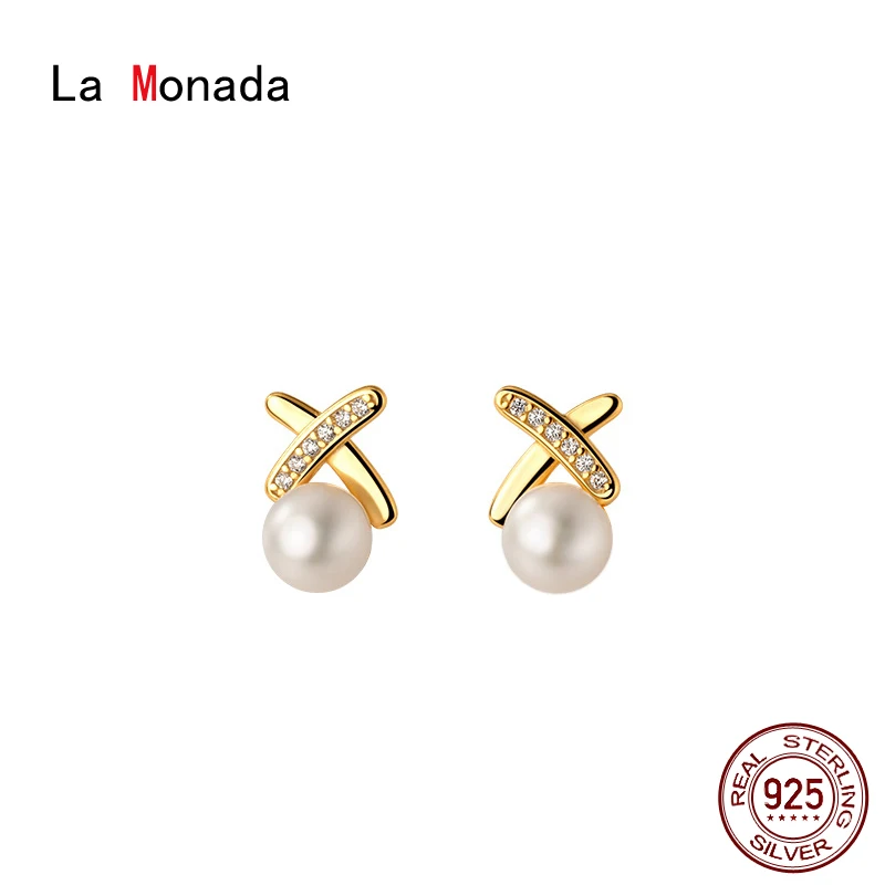 

Ла Monada 925 стерлингового серебра женские серьги с искусственным жемчугом пирсинг уха Серебро 925 серьги маленький мешок для девочки 925 серебря...