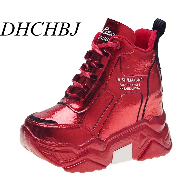 Зимние кроссовки на платформе 2020 кожаная меховая повседневная обувь скрытая