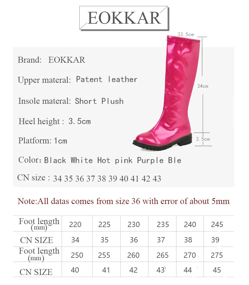 

Eokkar 2020 Wome Patent Leather Knee High Boots Mid Square Heel All Match Zipper Winter Boots Rain Ladies Boot Size 34-43