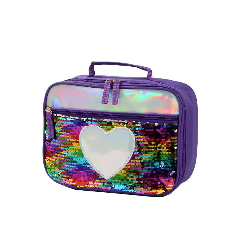 

Portable Insulated Thermal Cooler Lunch Box Flip Sequins Tote Picnic Storage Bag Pouch